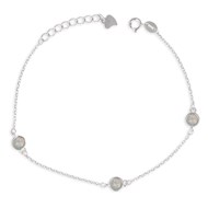 Bracelet Argent rhodié 3 pierres opale blanche et chaîne maille forçat longueur réglable 16cm+3cm