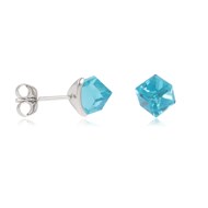 Boucles d'oreille argent rhodié cube cristal bleu ciel facetté 5MM