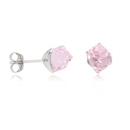 Boucles d'oreille argent rhodié cube cristal rose facetté 5MM