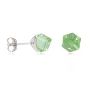Boucles d'oreille argent rhodié cube cristal vert facetté 5MM
