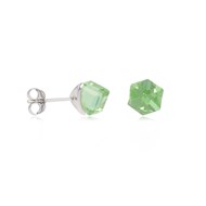 Boucles d'oreille argent rhodié cube cristal vert facetté 4MM