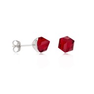 Boucles d'oreille argent rhodié cube cristal rouge facetté 5MM
