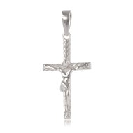 Pendentif argent rhodié croix Jesus dimantée