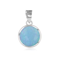 Pendentif argent rhodié opale bleue imitation forme ronde