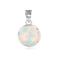 Pendentif argent rhodié opale blanche imitation forme ronde