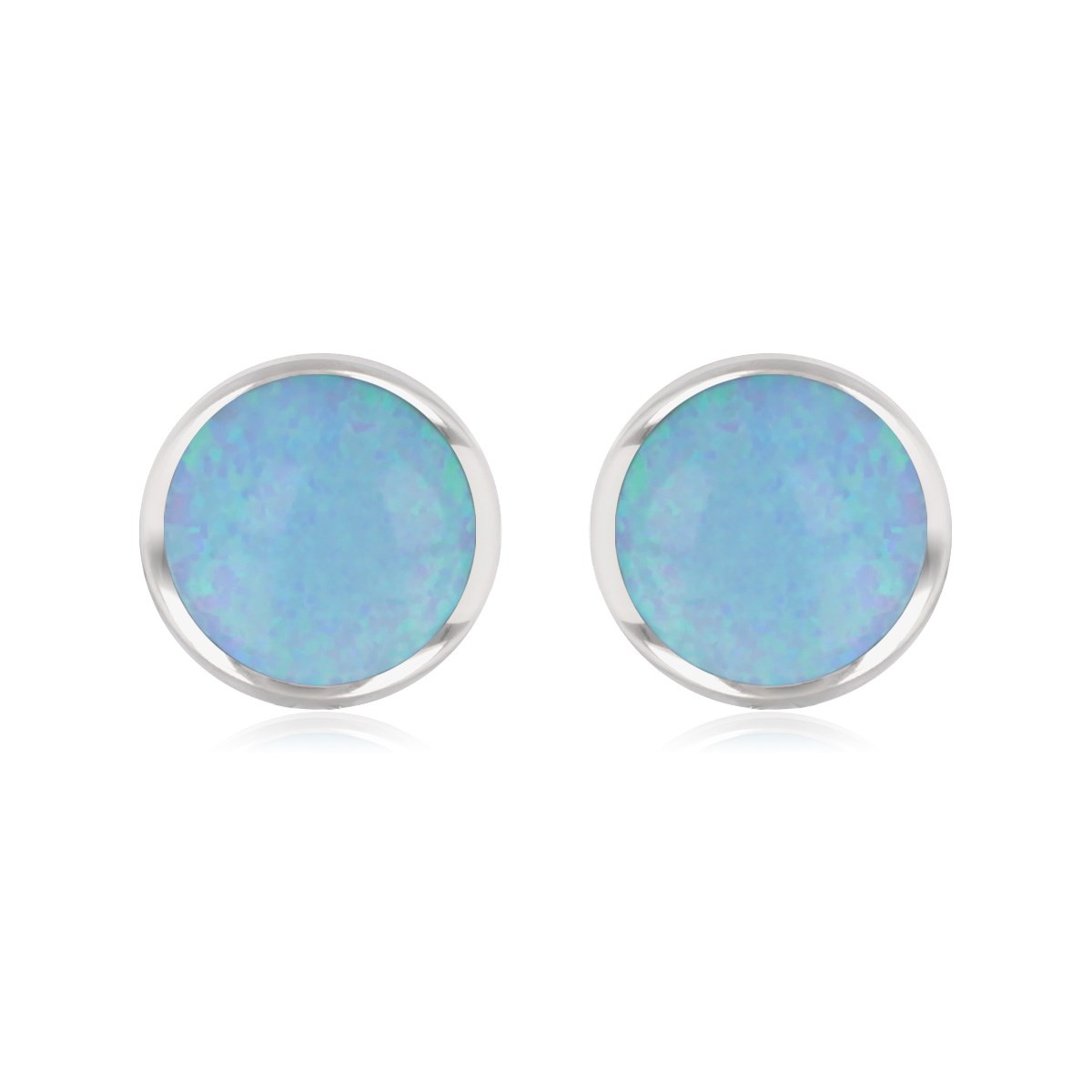 Boucles d'oreille argent rhodié opale bleue imitation forme ronde 7mm