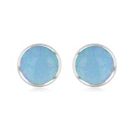 Boucles d'oreille argent rhodié opale bleue imitation forme ronde 7mm