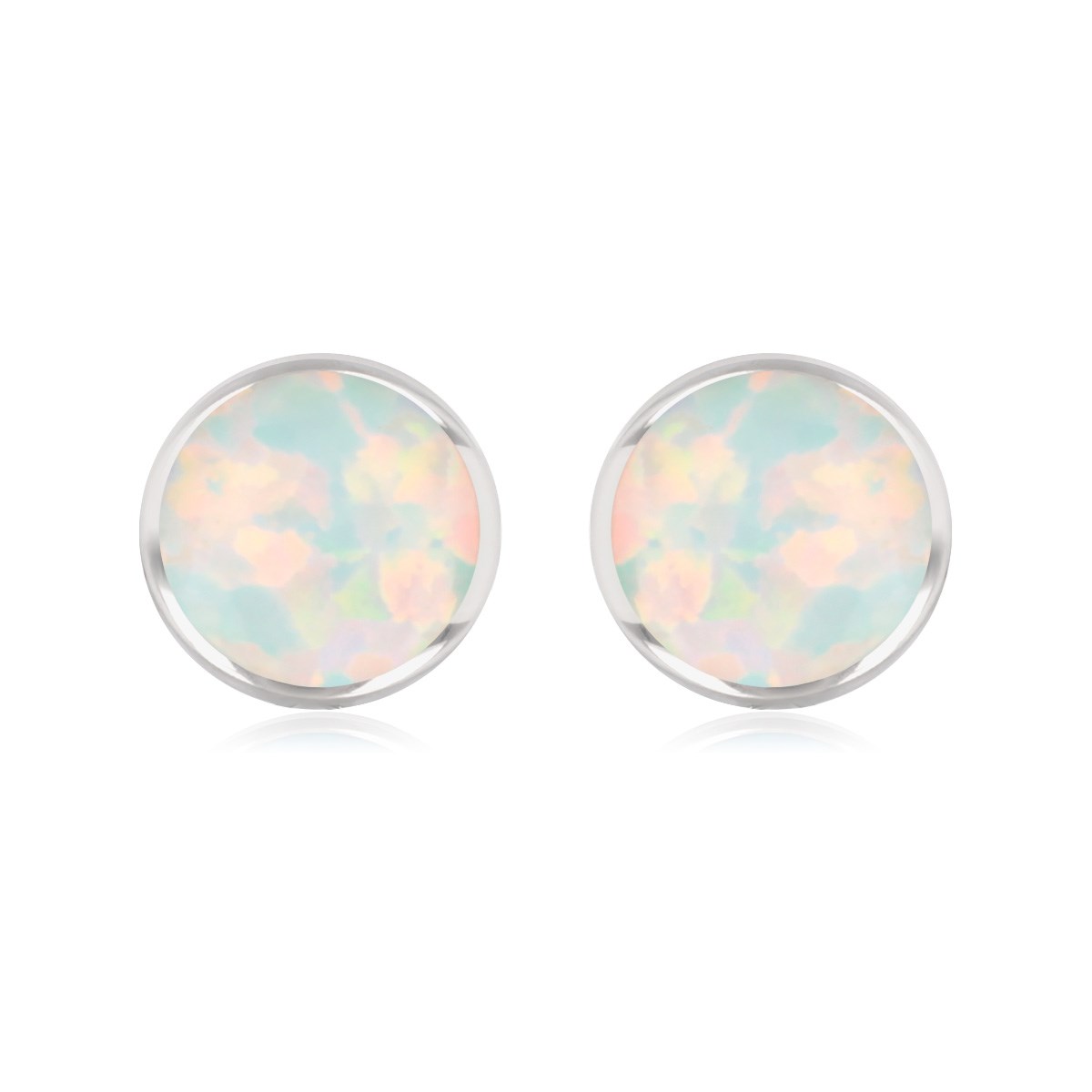 Boucles d'oreille argent rhodié opale blanche imitation forme ronde 7mm