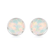 Boucles d'oreille argent rhodié opale blanche forme ronde 7mm