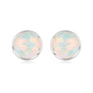 Boucles d'oreille argent rhodié opale blanche imitation forme ronde 7mm