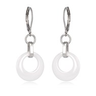 Boucles d'oreille dormeuses acier et céramique blanche forme ronde