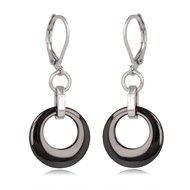 Boucles d'oreille dormeuses acier et céramique noire forme ronde