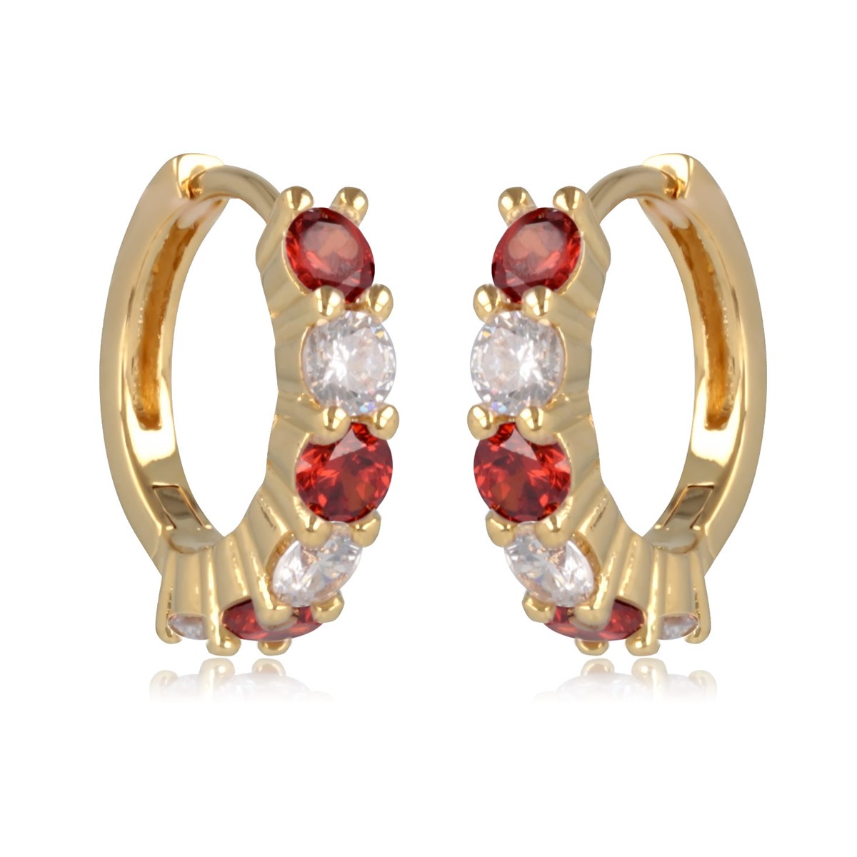 Boucles d'oreille créoles plaqué or grenat synthétique et cubic zirconia 12MM