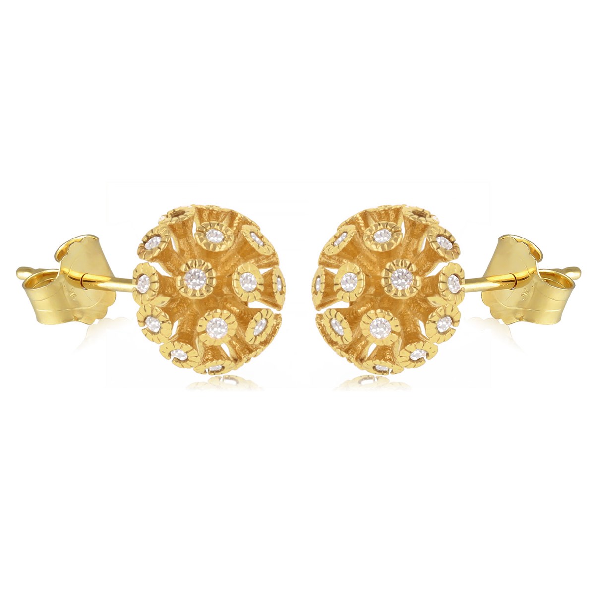 Boucles d'oreille plaqué or demi-boule avec pierres de cubic zirconia