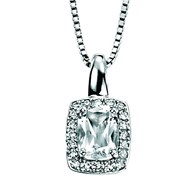 Collier topaze blanc - diamant -  Chaine en Or 375 de 41cm - Pendentif en Or blanc 375/1000 carats
