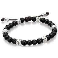 Bracelet cuire et Onyx en argent 925/1000