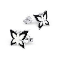 Boucle d'oreille papillon noir et blanc en argent 925/1000