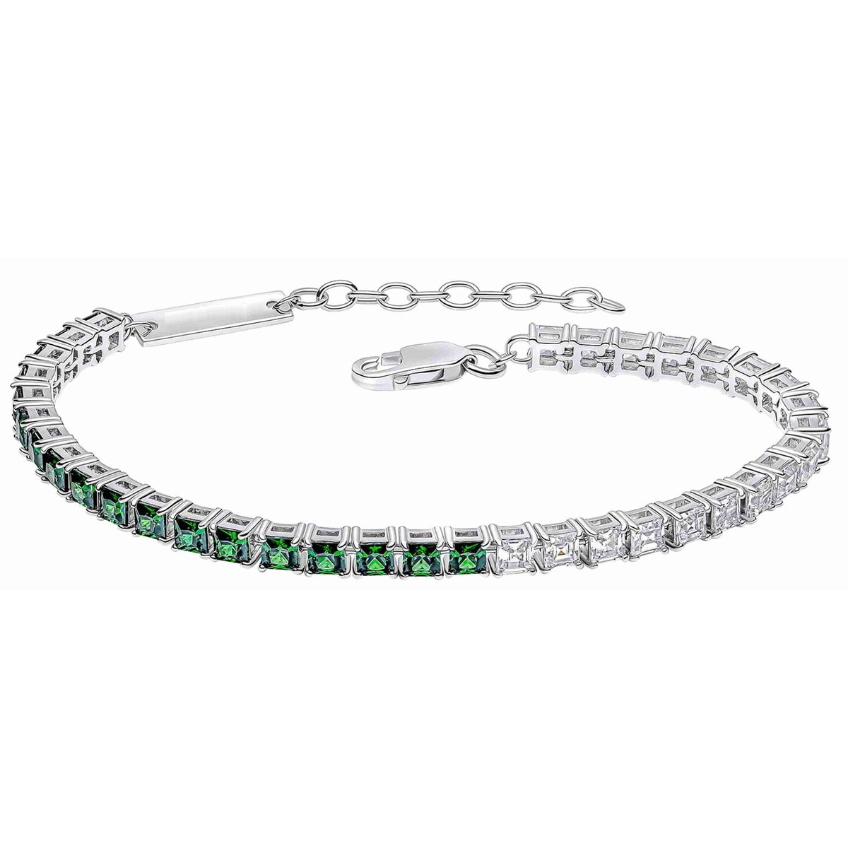 Bracelet zirconium vert et blanc en argent 925