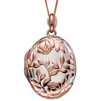 Collier pendentif photo motif fleur plaqué or rose en argent 925/1000