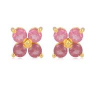 Boucles d'oreilles puces argent 925 doré à l'or fin et fleurs Tourmaline rose
