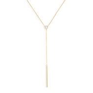 Long collier solitaire de zirconia sur chaine doée or fin