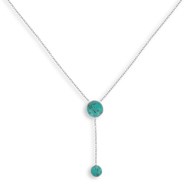 Collier argent 925 rhodié double pierre ronde de turquoise