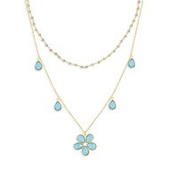 Collier double chaîne argent 925 dorée à l'or fin Fleur de Quartz bleue et Labradorites