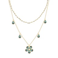 Collier double chaîne dorée à l'or fin et Fleurs en Labradorites facettées