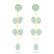 Boucles d'oreille chandelier Aqua Calcédoine sertie argent 925 dorées à l'or fin