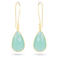 Boucles d'oreille Aqua Calcédoine facettée forme poire sertie argent 925 dorée à l'or fin