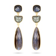 Boucles d'oreille Labradorite facettée triple forme plaqué or