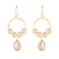 Boucles d'oreille ADEN Créoles dorées à l'or fin et Quartz Rose