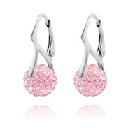 Boucles d'oreilles en argent 925 rhodié avec boule de crystal Swarovski rose