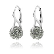 Boucles d'oreilles en argent 925 rhodié avec boule de crystal Swarovski gris anthracite