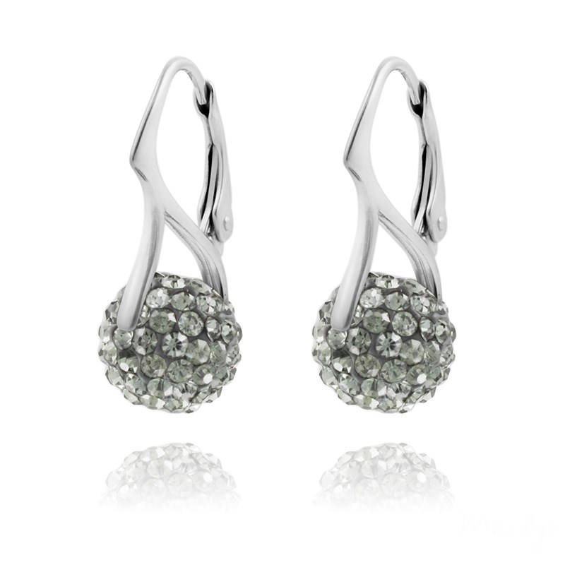 Boucles d'oreilles en argent 925 rhodié avec boule de crystal Swarovski