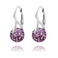 Boucles d'oreilles en argent 925 rhodié avec boule de crystal Swarovski violine