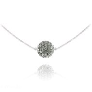 Collier ras du cou en argent 925 rhodié orné de cristaux Swarovski avec boule crystal gris anthracite