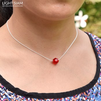 Gerhodineerd 925 zilveren choker collier met ronde gefacetteerde Swarovski kristal roze parel