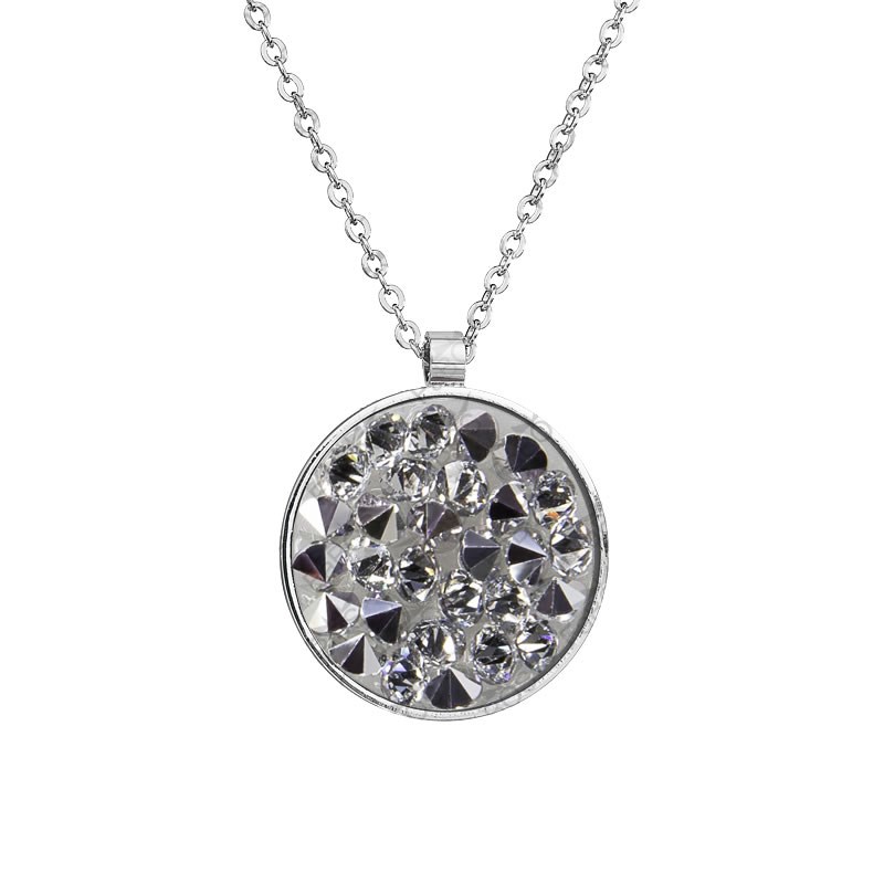 Collier orné de cristaux Swarovski avec pierre crystal Blanc en plaqué Or blanc et rhodié