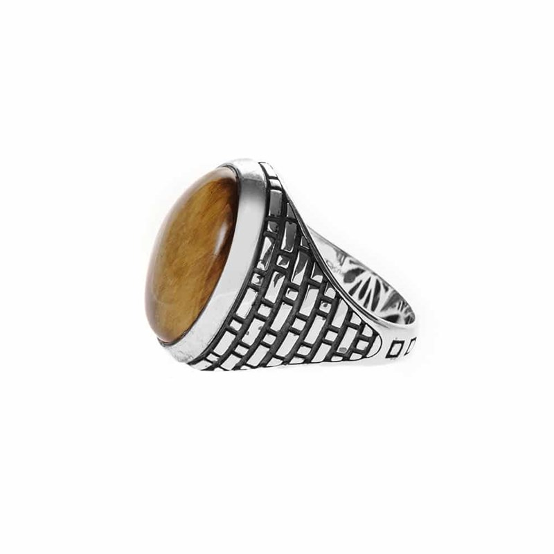 Bague Homme oeil Argent Pierre oeil De Tigre - vue 2