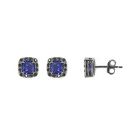 Boucles d'oreilles solitaire carré noir et bleu
