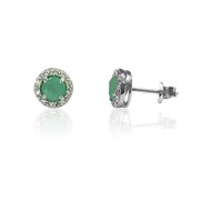 Boucles d'oreilles solitaire rond rhodié et vert