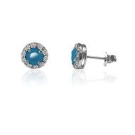 Boucles d'oreilles solitaire rond rhodié et bleu