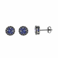 Boucles d'oreilles solitaire rond noir et bleu