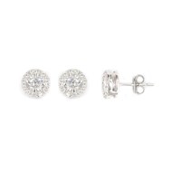 Boucles d'oreilles solitaire rond rhodié et blanc