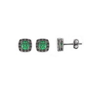 Boucles d'oreilles solitaire carré noir et vert