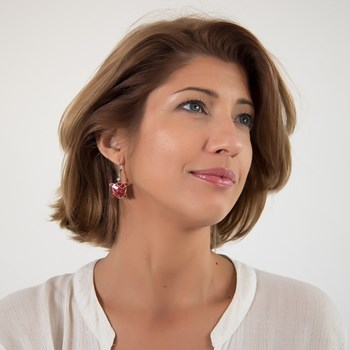 Boucles d'oreille ADEN Tortue Corail Rouge Sertie Argent 925 Rhodié