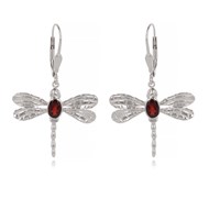 Boucles d'oreille Libellule Grenat facetté Sertie Argent 925