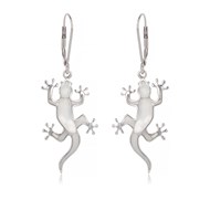 Boucles d'oreille Lézard en Nacre Blanche Sertie Argent 925