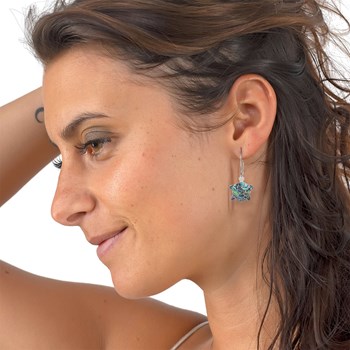 Boucles d'Oreille Tortue en Nacre Abalone Sertie Argent 925